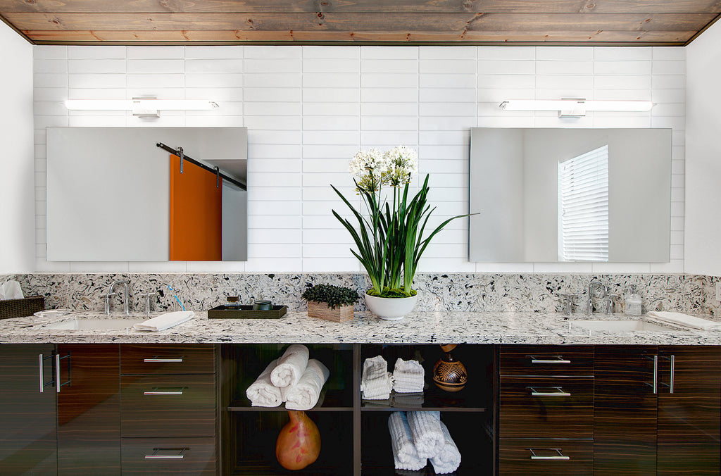 High end modern bathroom featuring Modern Paintgrade brick veneer by Creative MInes