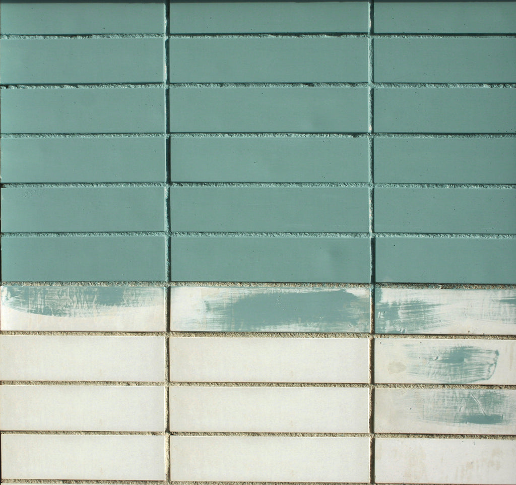 Brick wall detail featuring Creative Mines' Modern Paintgrade Brick painted a mint green