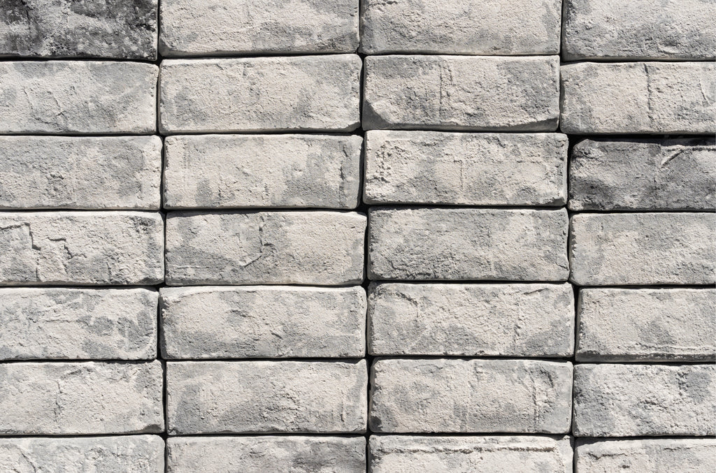 Detailed image of Creative Mines Moonfrost Cannery Brick Veneer stacked without grout joints.
